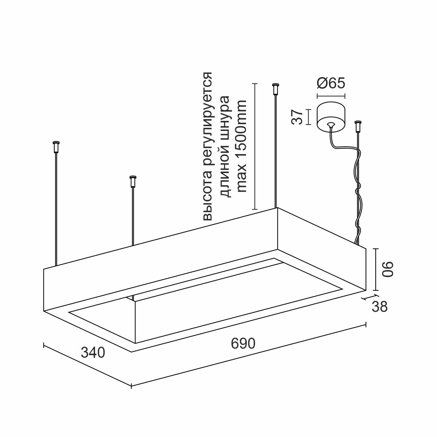 Подвесной светодиодный светильник Ledron KVADRO HL 340х690 White 3000K