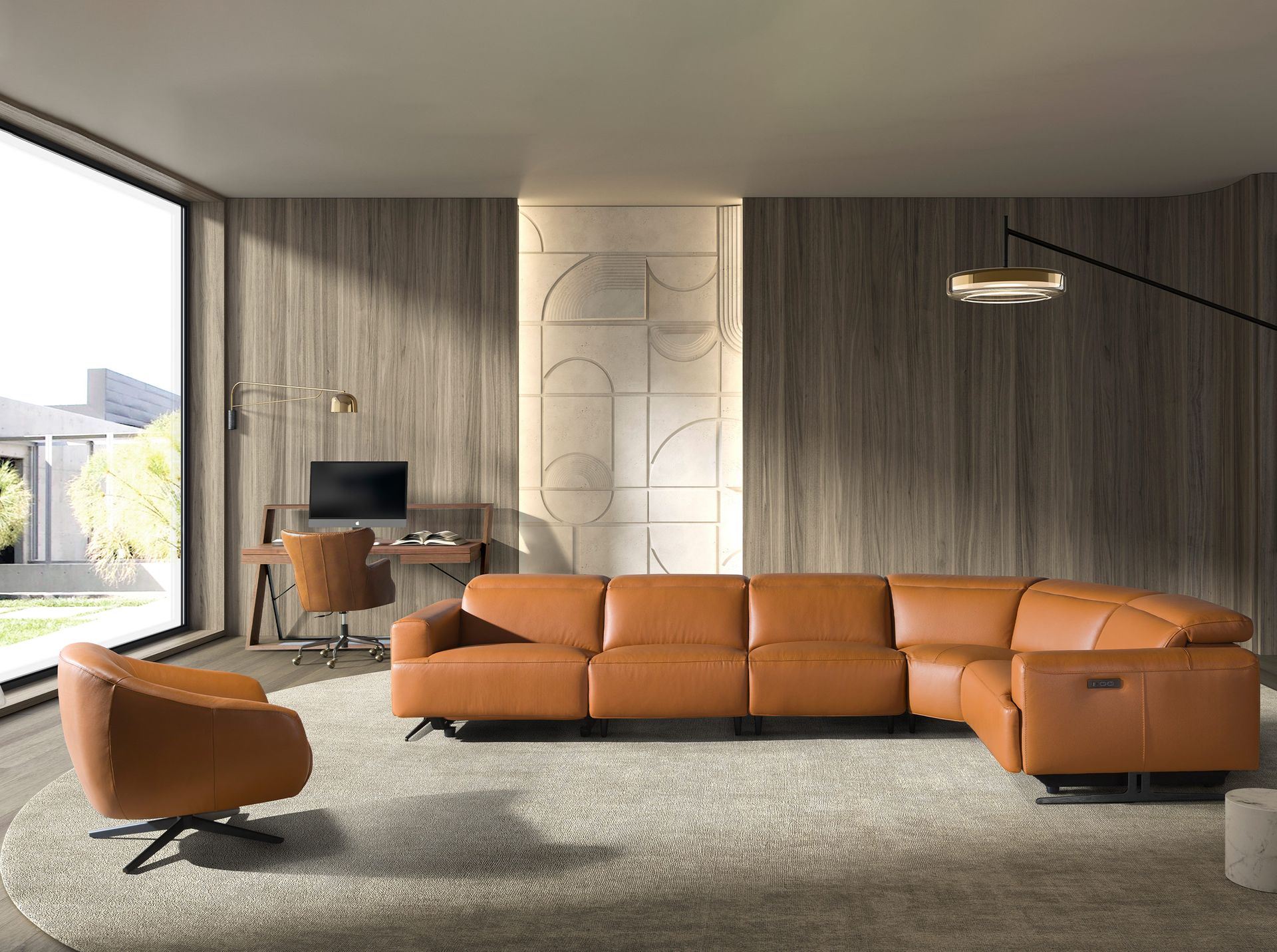 Вращающееся кресло 4166 из темно-коричневой кожи Angel Cerda