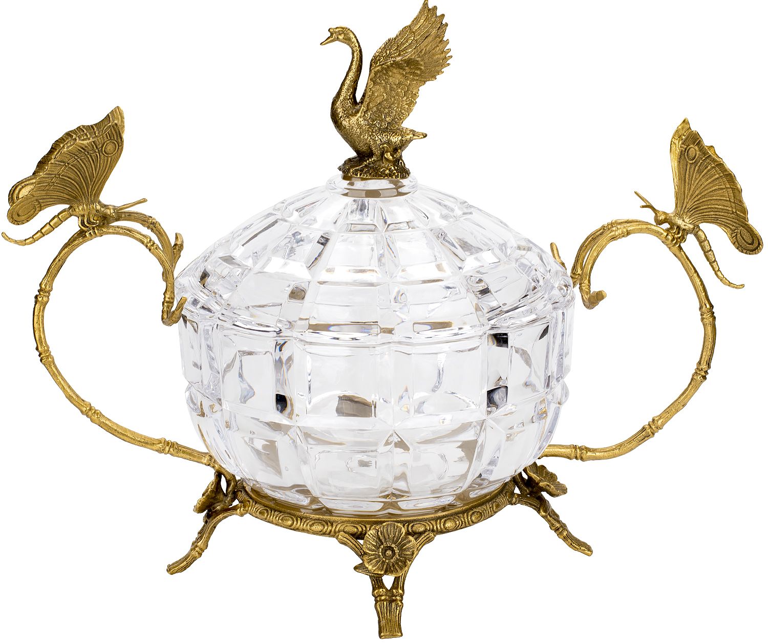 Конфетница с лебедем и бабочками Glasar HGL482/GLASS
