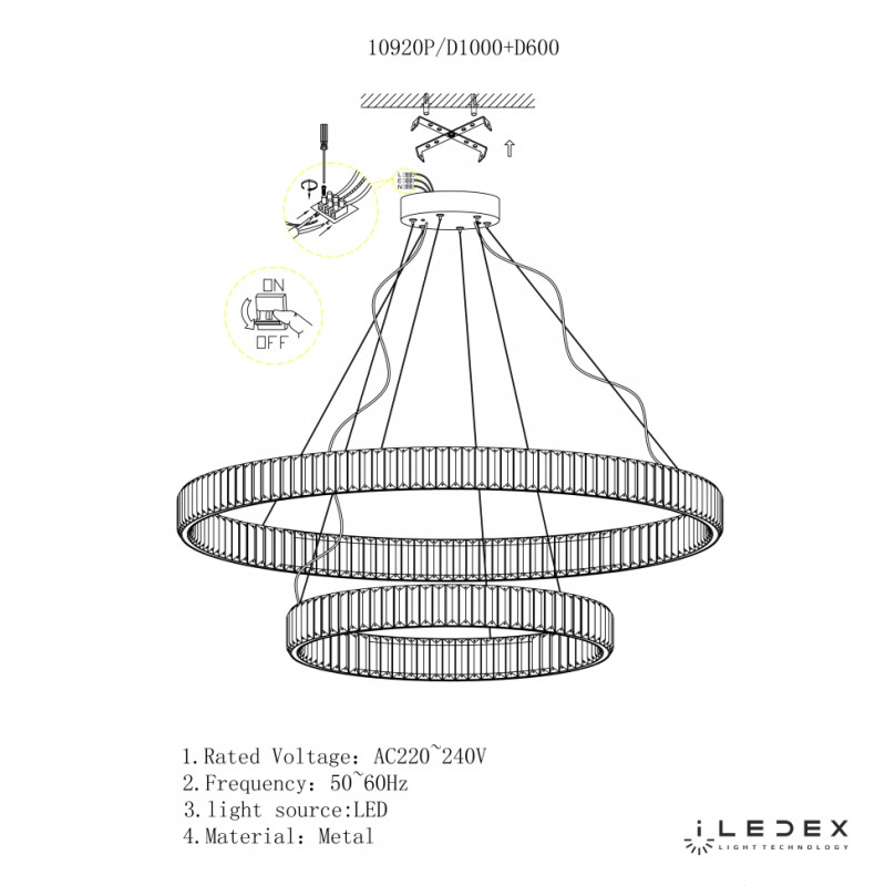 Каскадная люстра iLedex 10920P/2-60W-3000K (10/6) GL-CL
