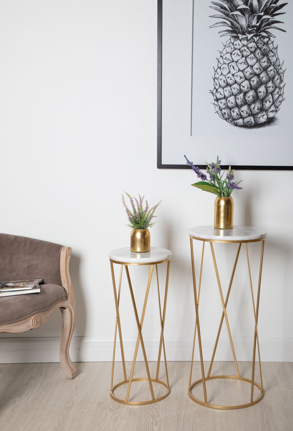 Столик приставной с белым мрамором Glasar 54-015