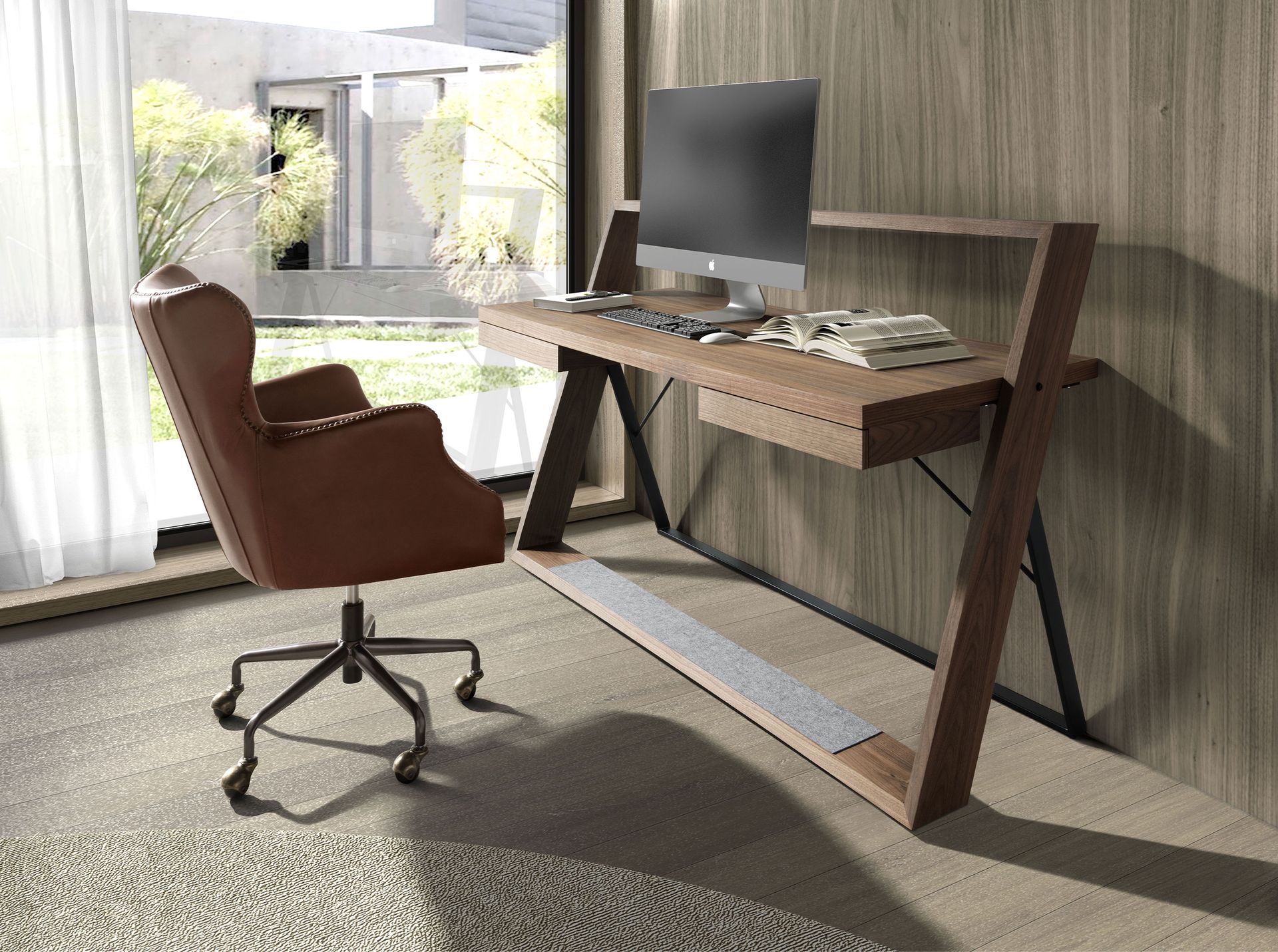 Письменный стол MQ1903DK /3216 из орехового дерева и черной стали Angel Cerda