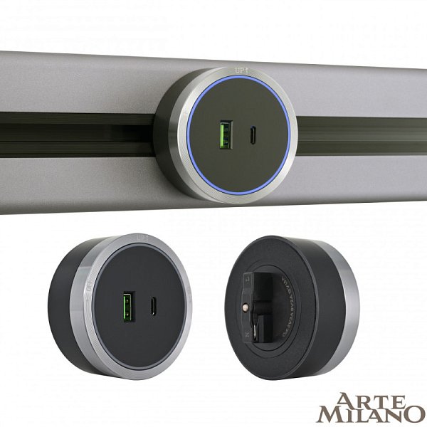 Трековая система розеток Arte Milano 380066TS LED/USB-Type-C Grey