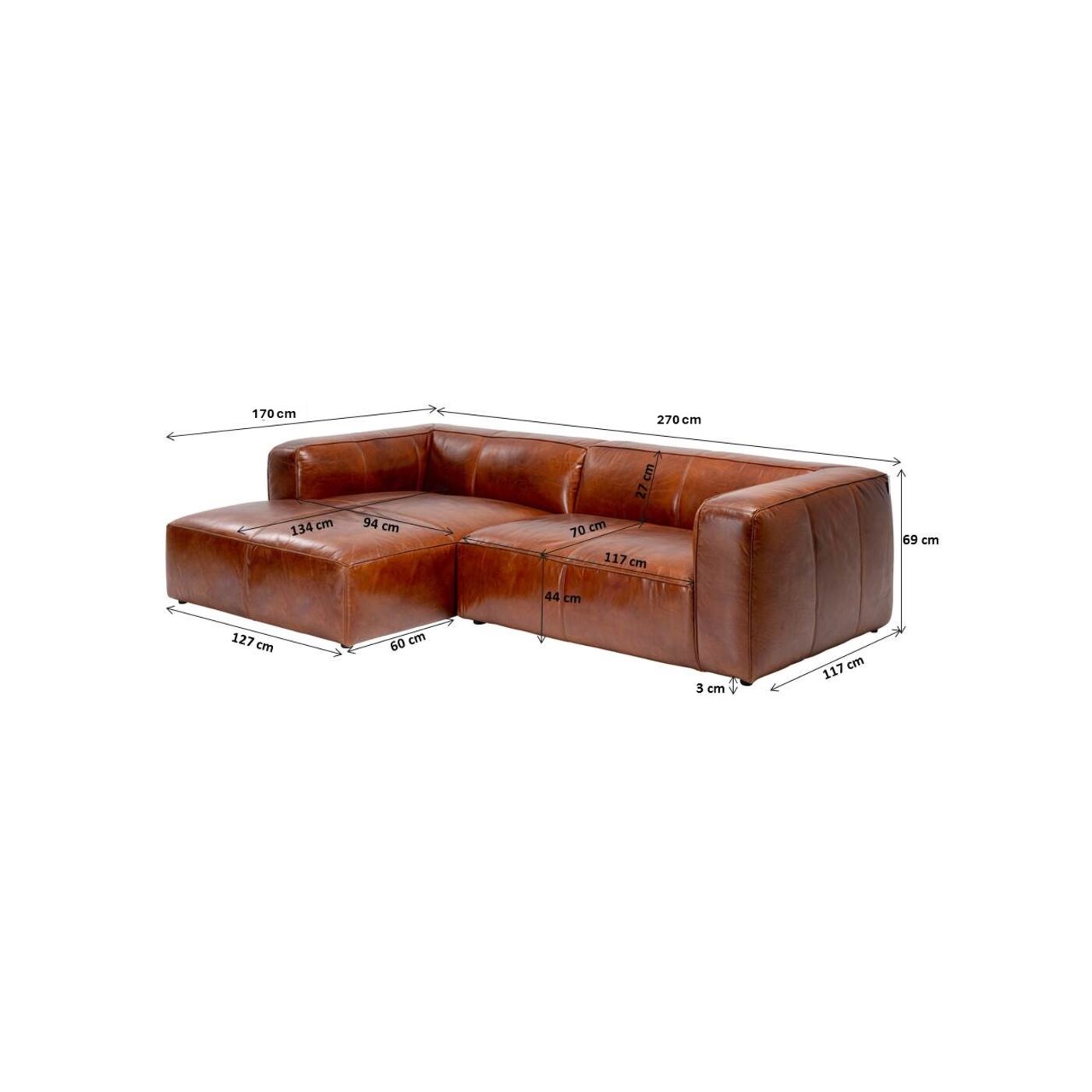 Диван угловой Cubetto Leather Brown 170x270 см KARE 87779