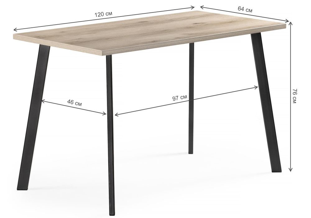 Стол деревянный Woodville Тринити Лофт 120х60х75 25 мм дуб делано светлый / черный матовый 489615