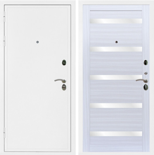 Дверь входная Graf Престиж Белая шагрень / МДФ 16 мм СБ-14 Сандал белый стекло белое