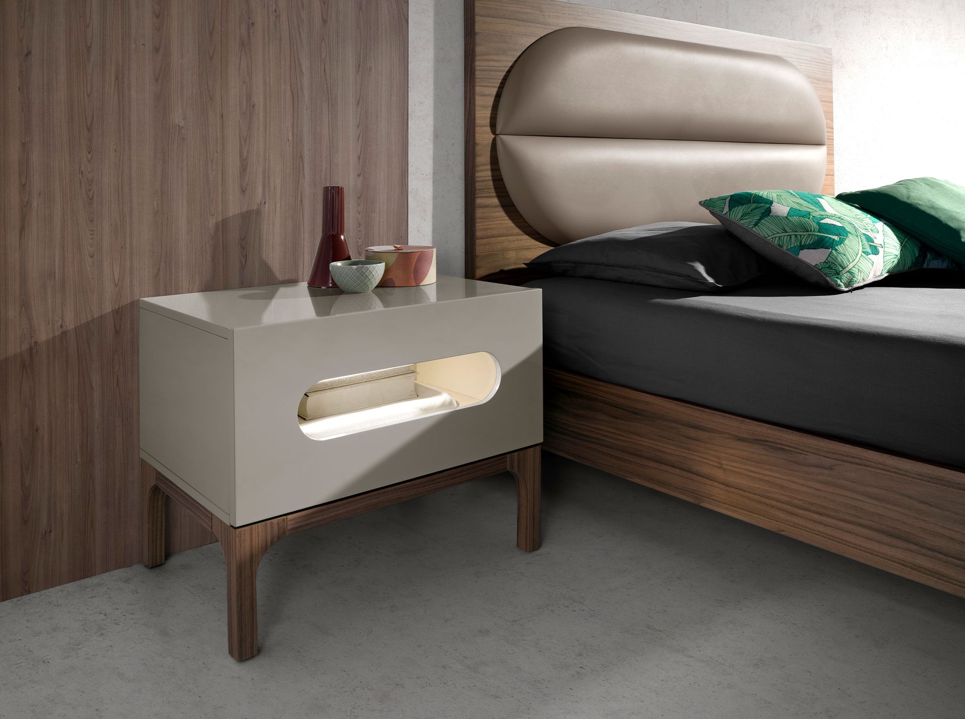 Прикроватная тумбочка 7144/CP2205H серого и орехового дерева с подсветкой Angel Cerda