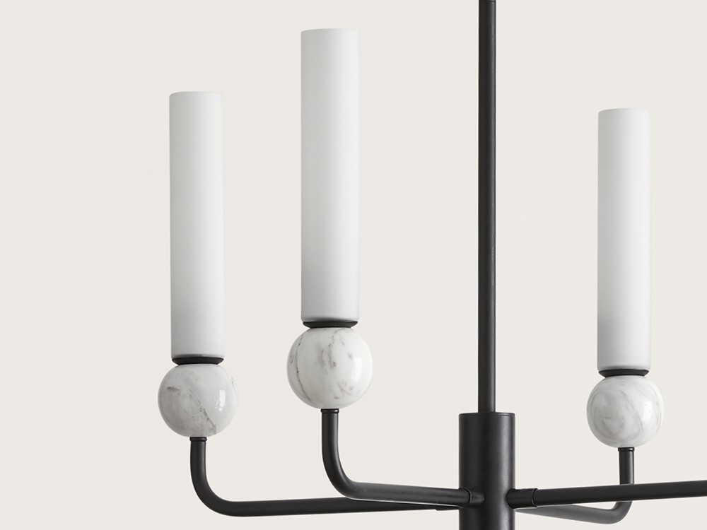 Люстра Delie 8L черный металл - белый мрамор Aromas del Campo