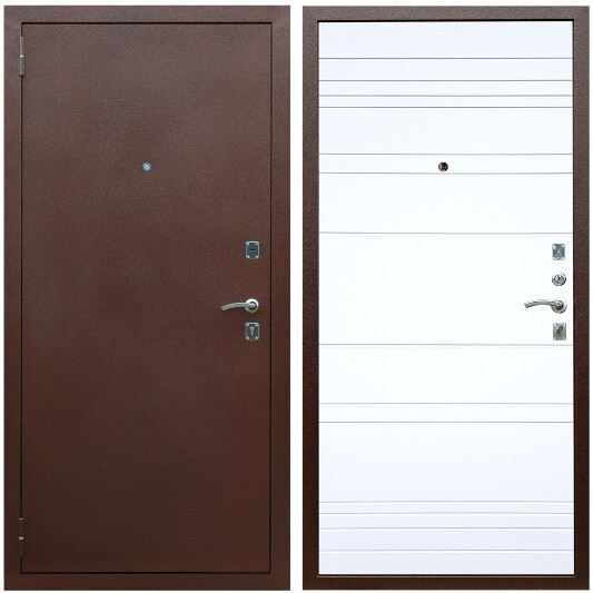 Дверь входная Graf Эконом Антик медь / МДФ 6 мм ФЛ Дуб кантри белый горизонт