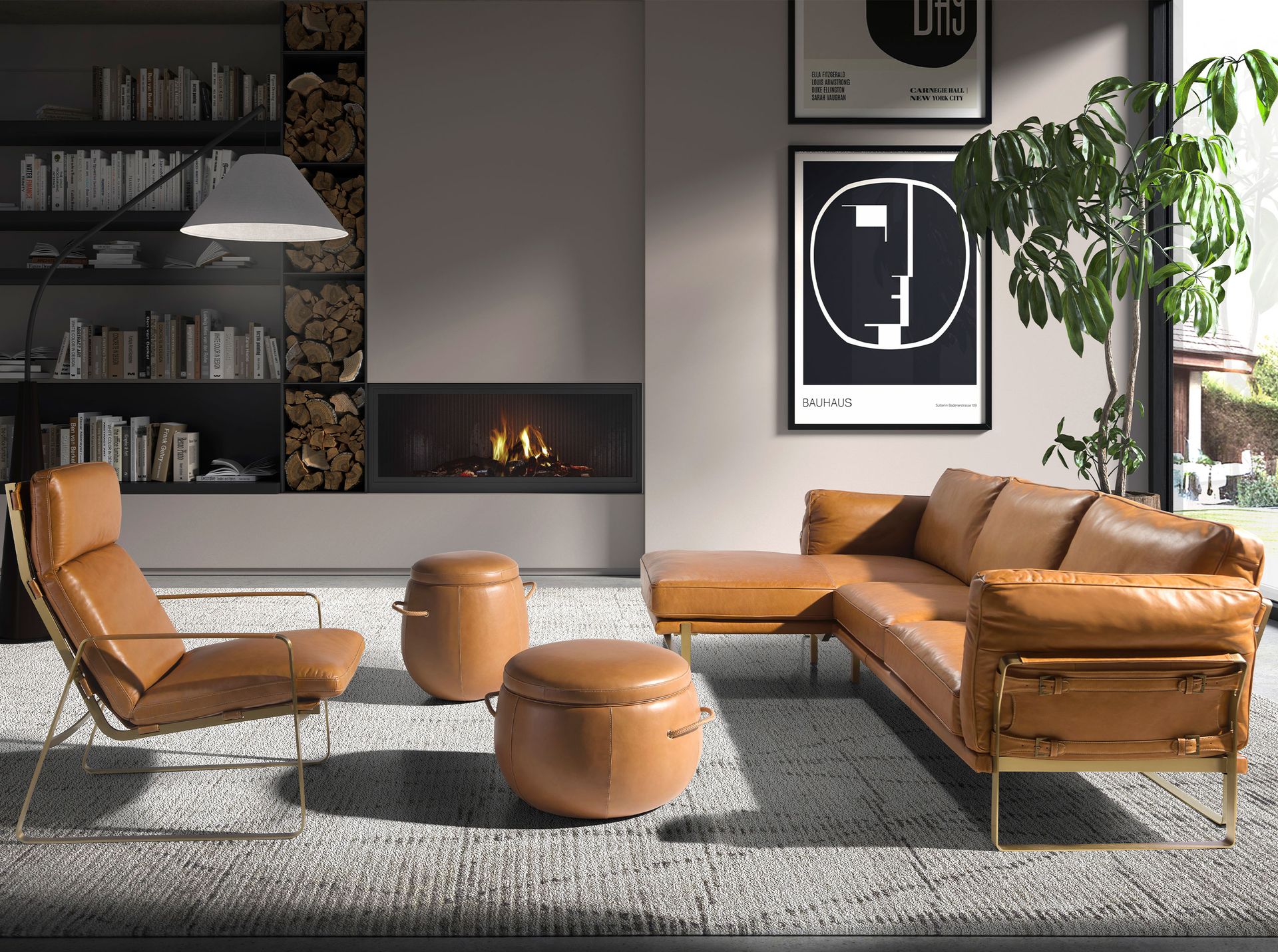 5-местный диван с левым шезлонгом из кожи цвета Camel 6231 Angel Cerda