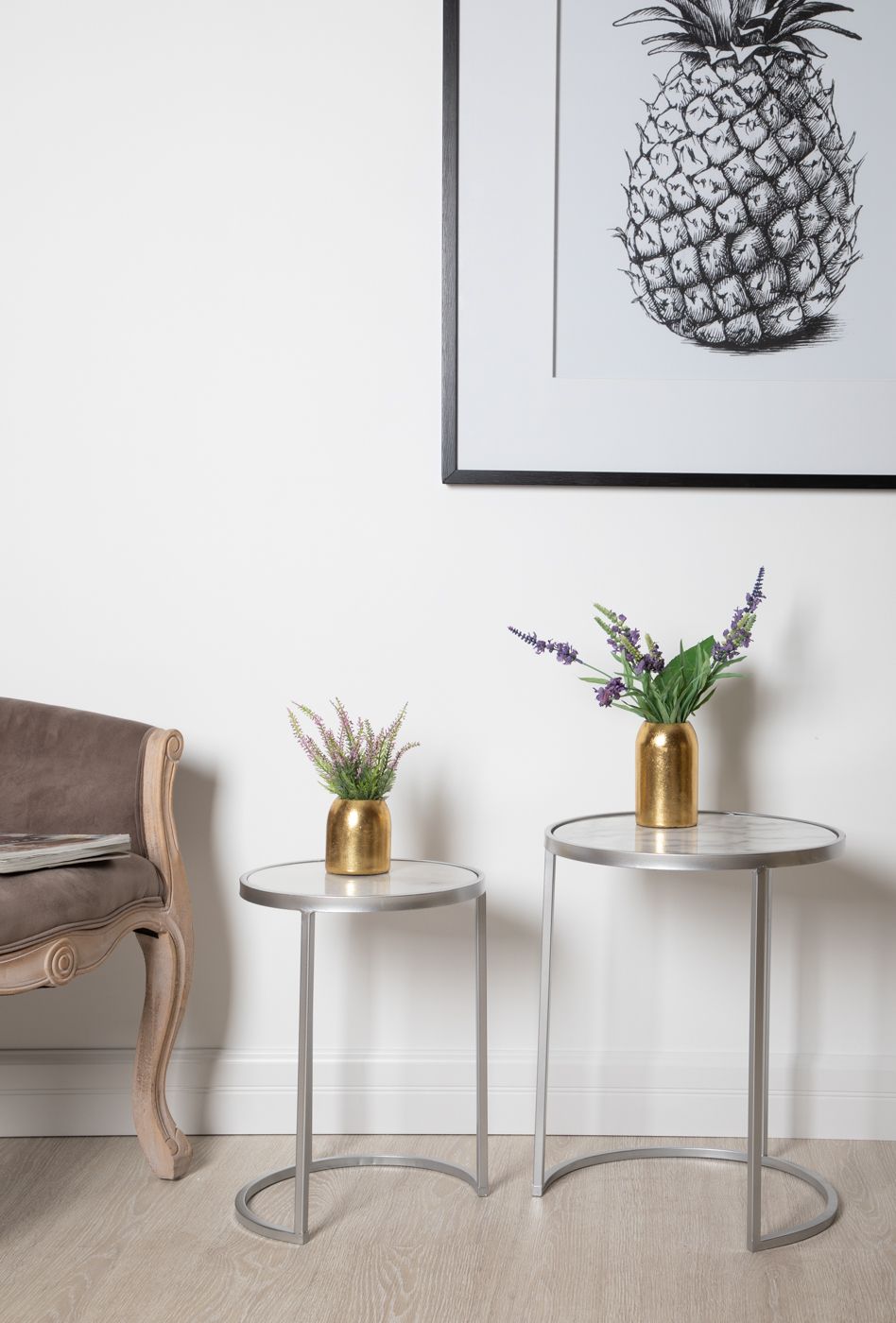 Столики приставные с белым мрамором, набор Glasar 54-094/093