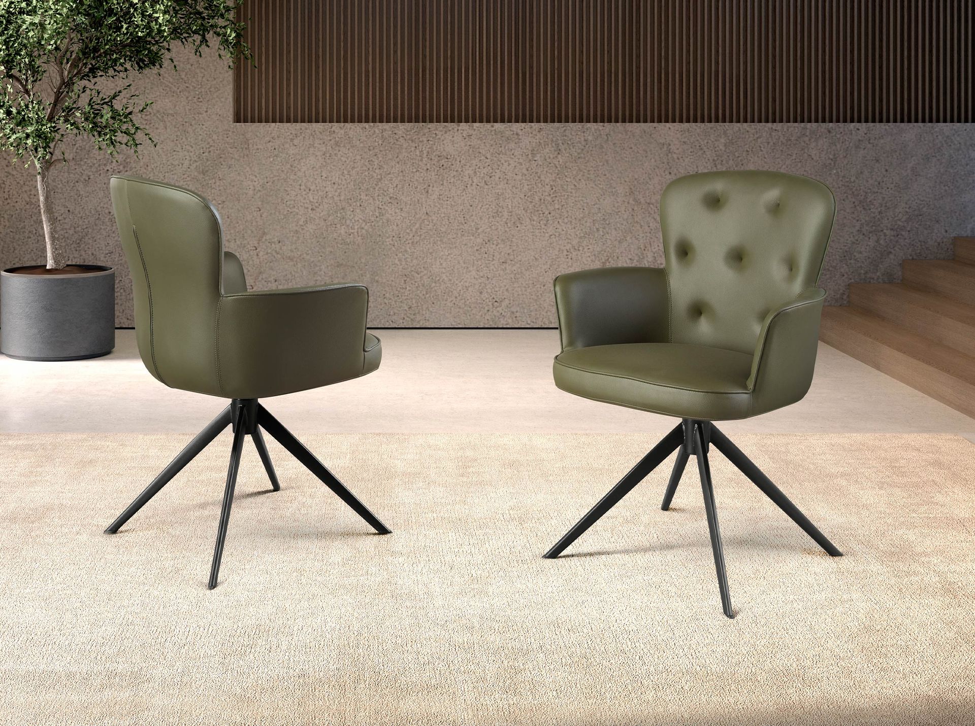 Вращающееся кресло 4192 из темно-зеленой экокожи Angel Cerda