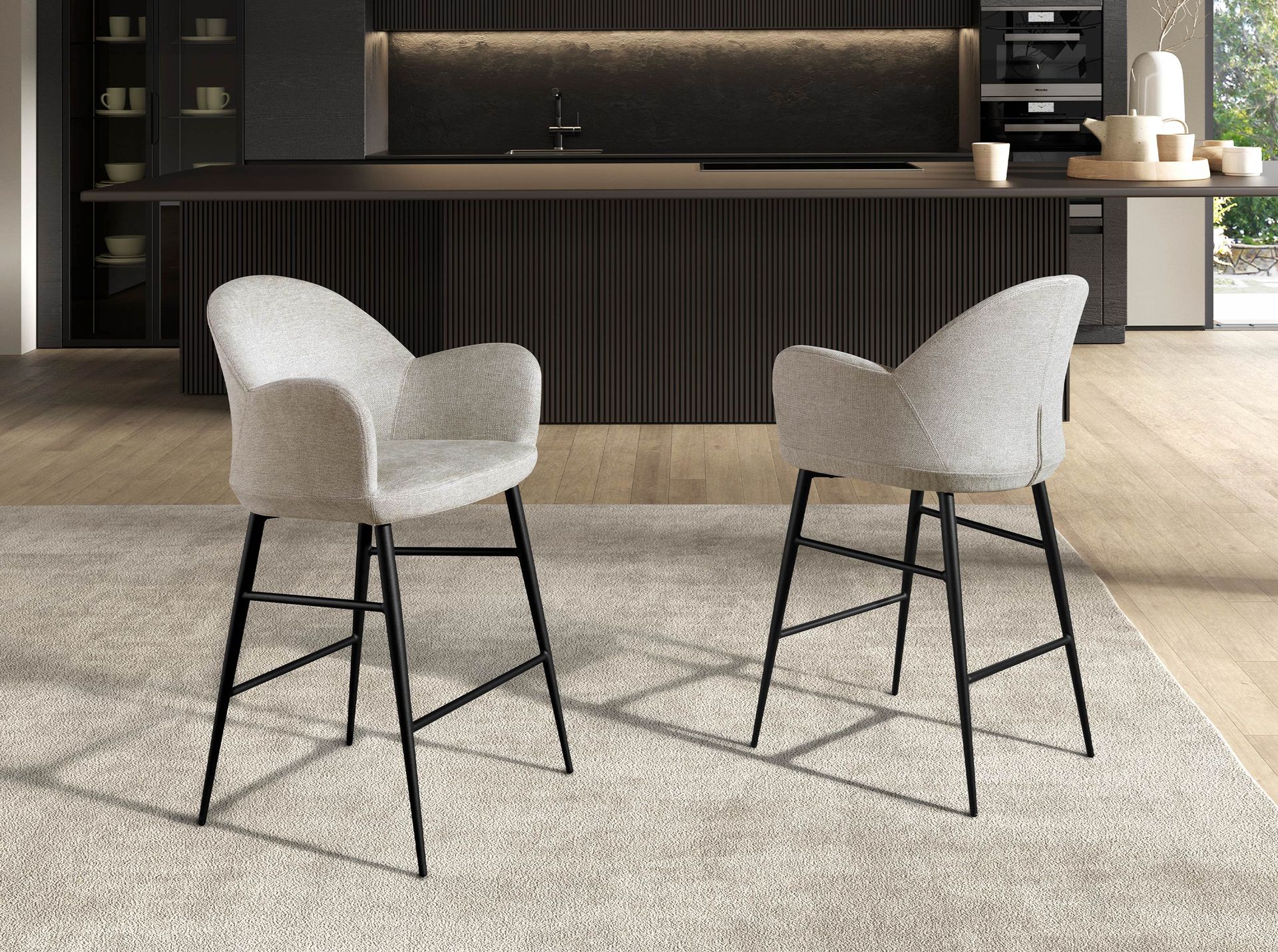 Барный стул 4174 из светло-серой ткани Angel Cerda