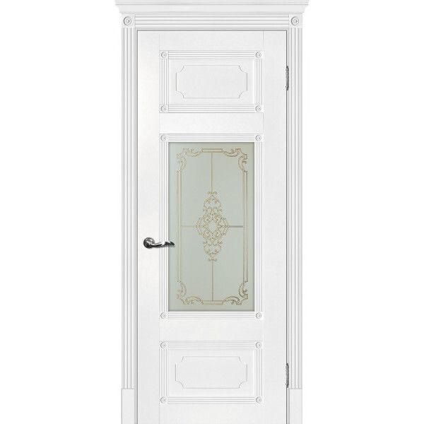 Межкомнатная дверь Graf Флоренция-3 Сатинат, контурный полимер золото Белый (2000 х 800)