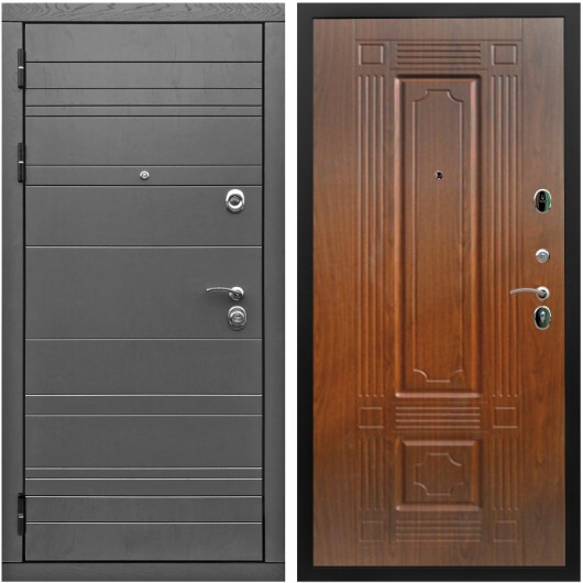 Дверь входная Graf Роял Вуд МДФ 10 мм Роял Вуд графит / МДФ 16 мм ФЛ-2 Мореная береза