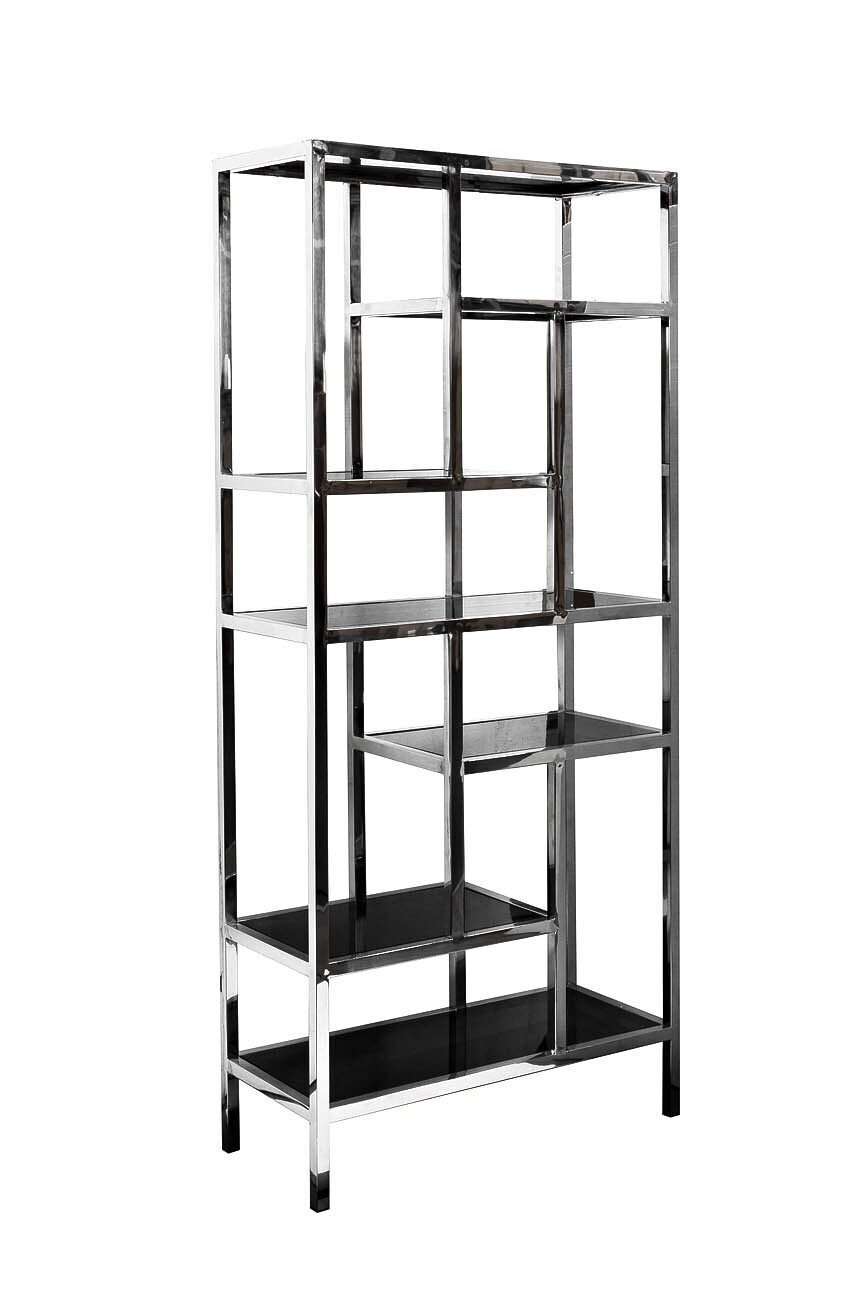 Стеллаж с черным стеклом (хром) Garda Decor 46AS-SH1076-SILVER