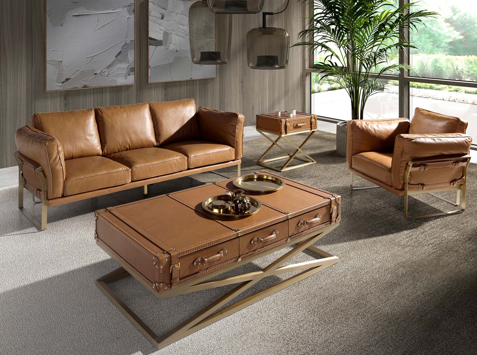 Прямоугольный журнальный столик из кожи и золотистой стали 2149 Angel Cerda