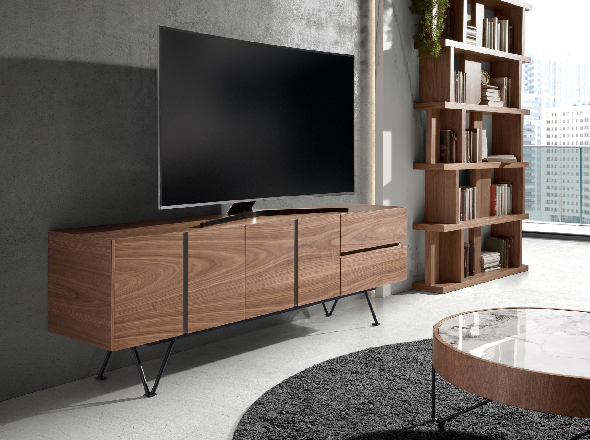 Тумба под телевизор 3260/MF2308 из ореха и черной стали Angel Cerda