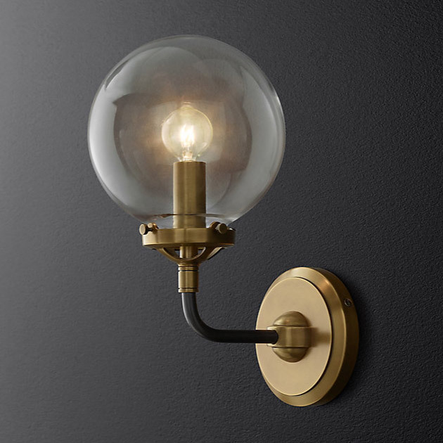 Бра Restoration Hardware Bistro Globe Clear Glass Single Sconce Brass