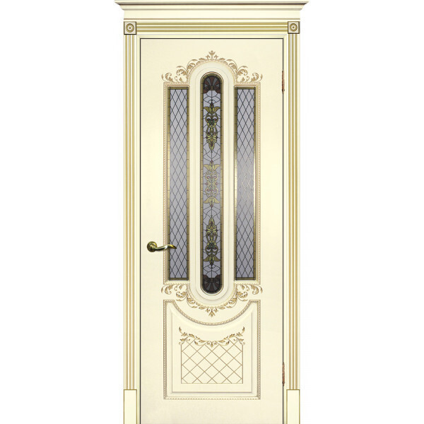 Межкомнатная дверь Graf Смальта 13 Сатинат, ультрафиолетовая печать Слоновая кость ral 1013 патина золото (2000 х 600)
