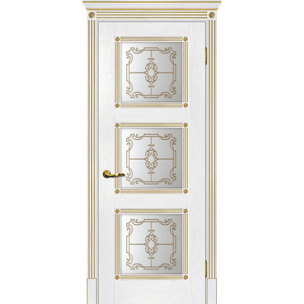 Межкомнатная дверь Graf Флоренция-4 Сатинат, контурный полимер золото пломбир, патина золото (2000 х 600)