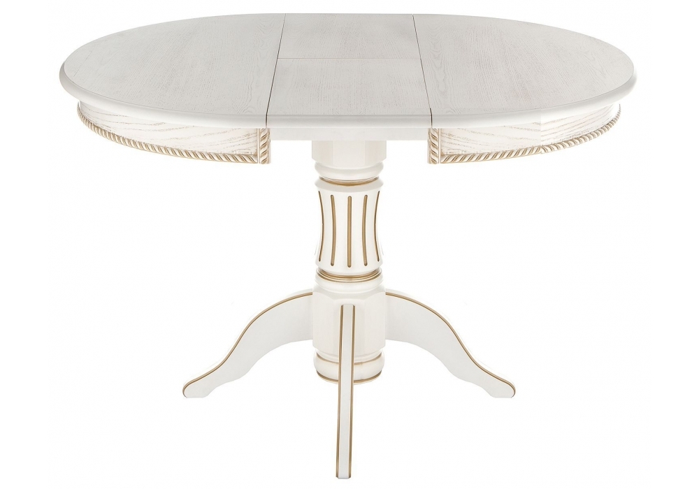 Стол деревянный Woodville Павия 90(120)х90х80 молочный с золотой патиной 406082