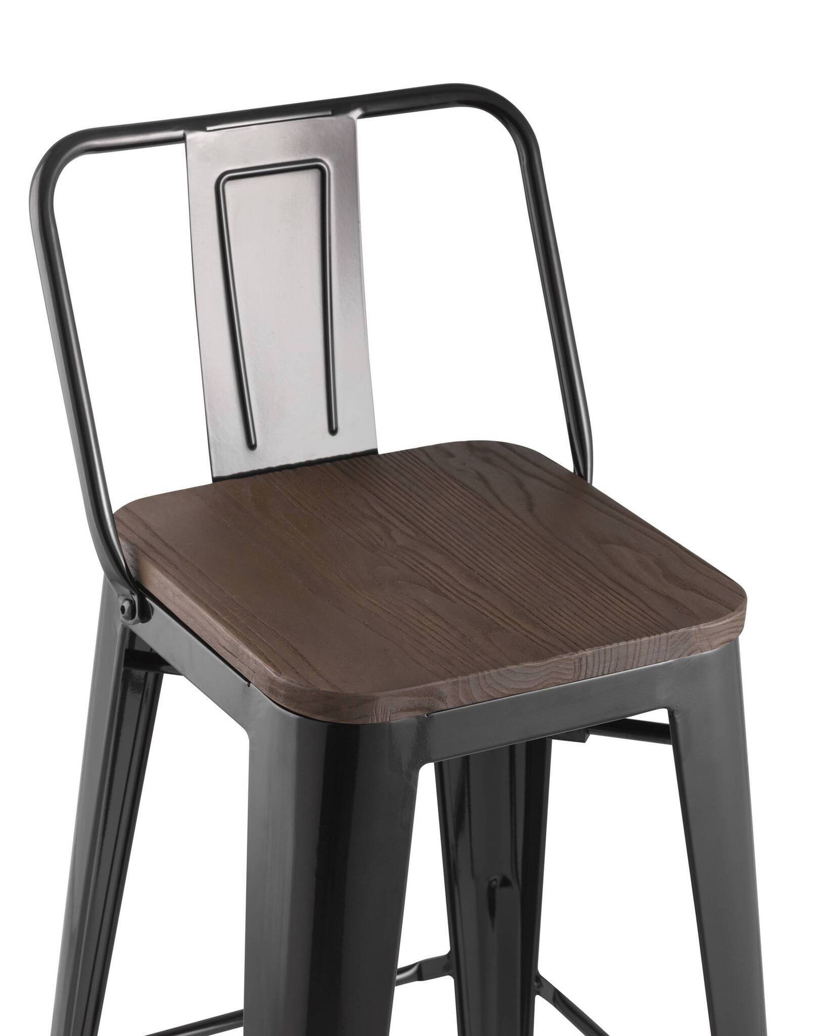 Стул полубарный TOLIX WOOD со спинкой черный глянцевый Stool Group
