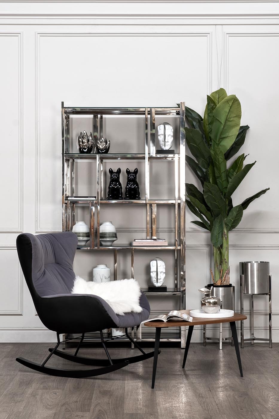 Стеллаж с черным стеклом Garda Decor 13RXSH3052-SILVER