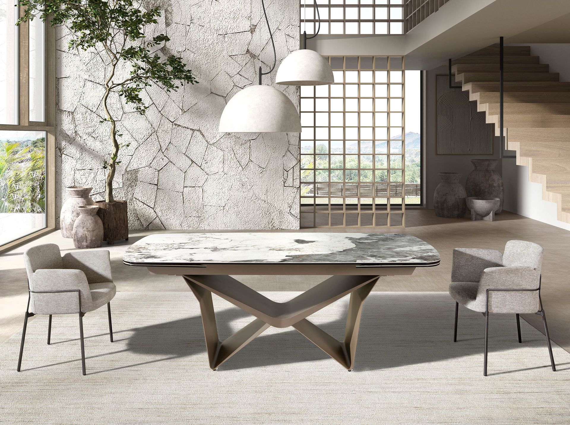 Овальный раздвижной обеденный стол 1154 из керамики в отделке под мрамор Angel Cerda