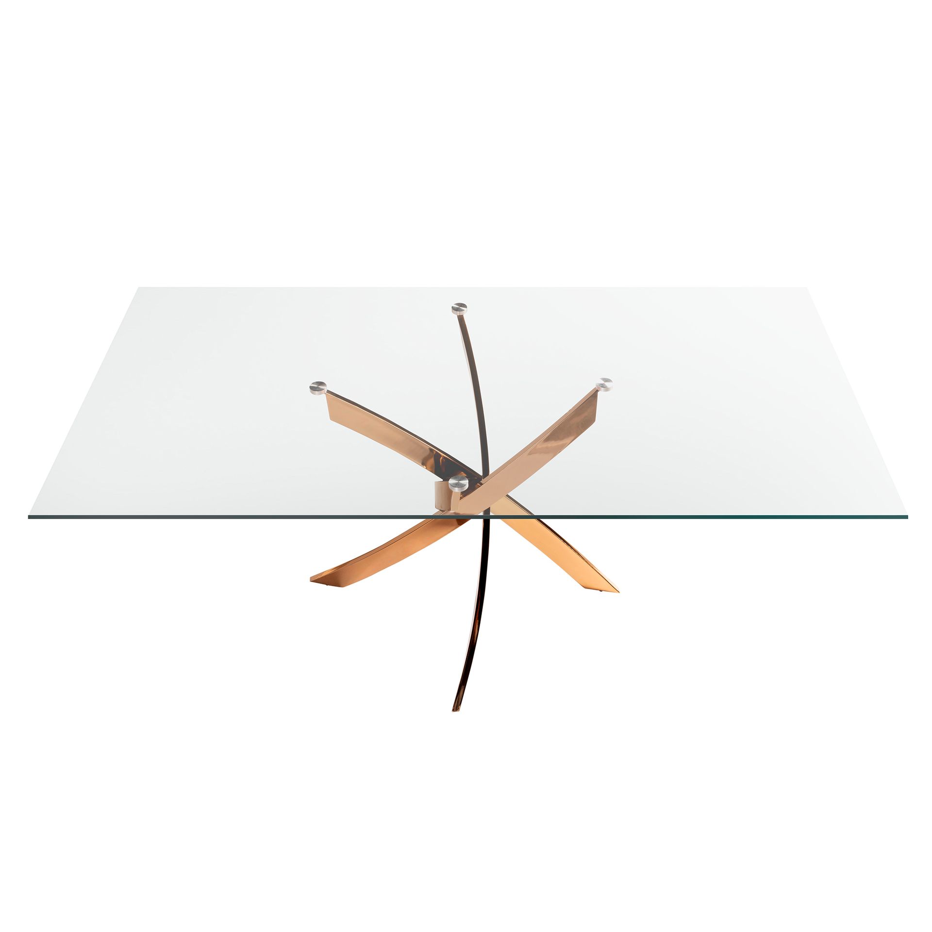 Прямоугольный обеденный стол 1169 из стекла и стали цвета розового золота 150x95 Angel Cerda