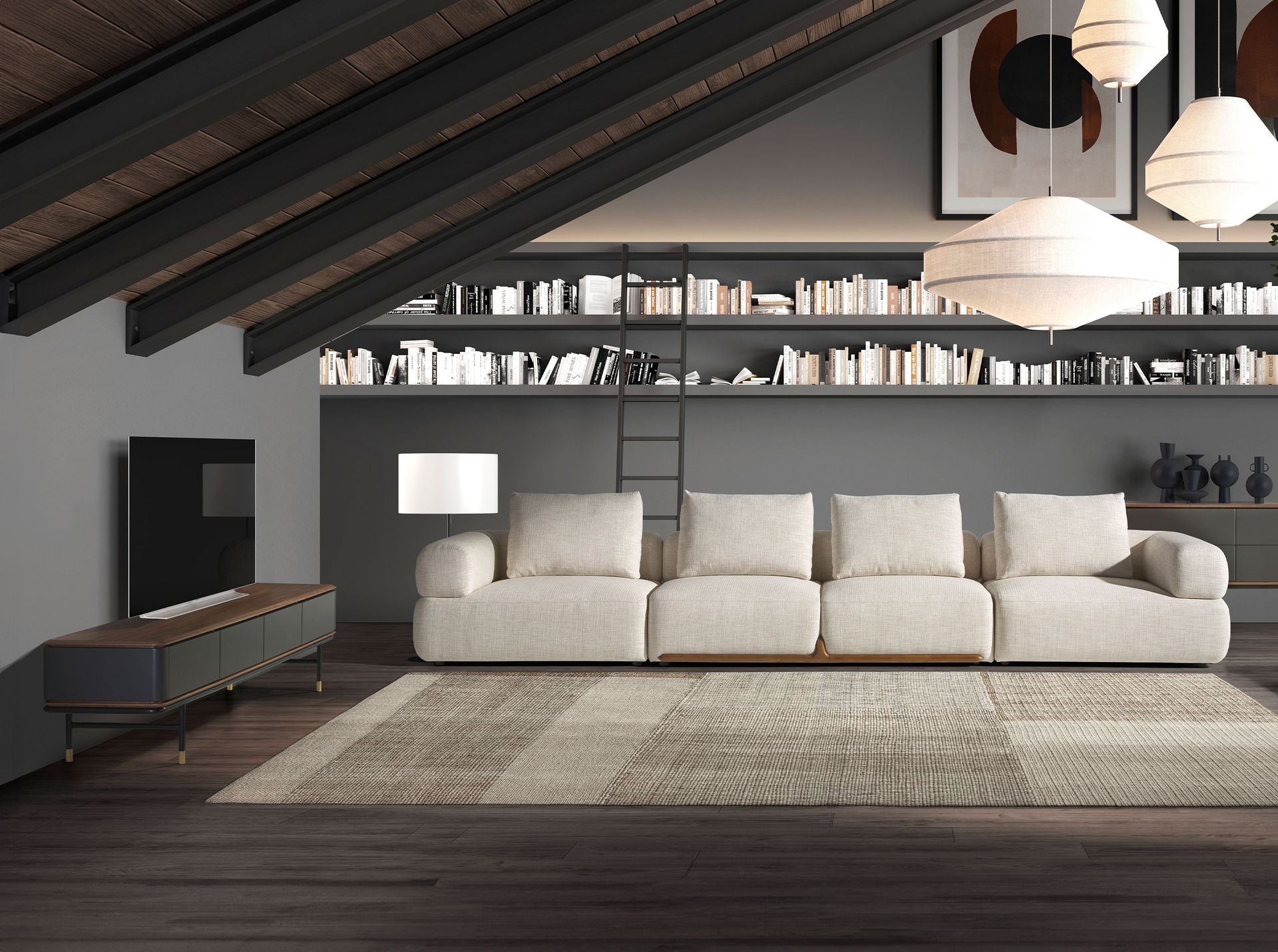 Тумба под ТВ 3265/CP2308TV2 из темно-серого дерева с ореховой столешницей Angel Cerda