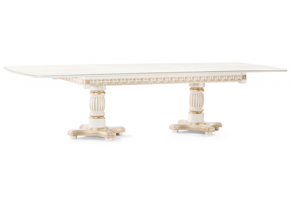 Стол деревянный Woodville Морнит 220(320)х110 молочный / золото 483916