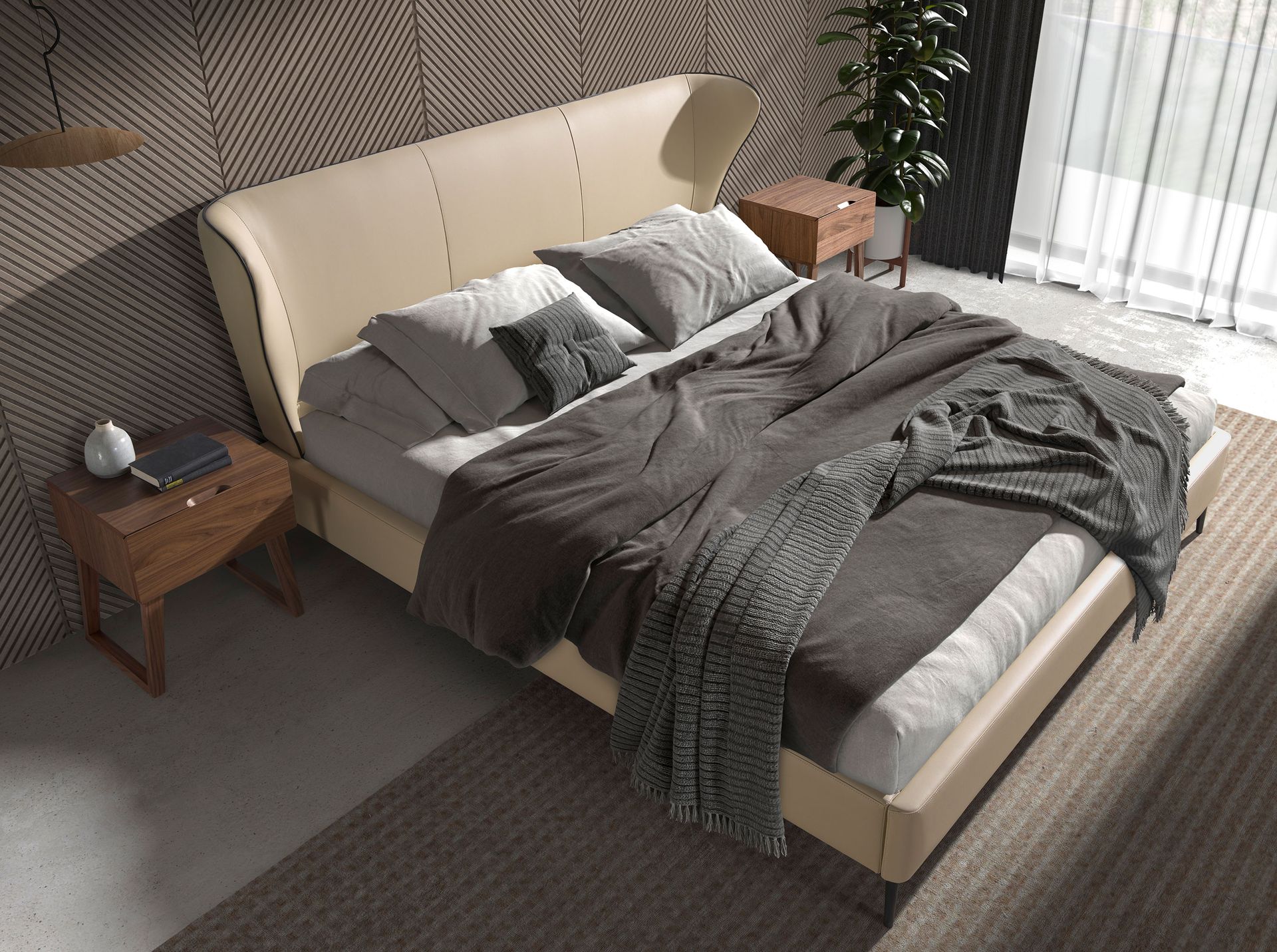 Кровать 7157/GC2002B из экокожи кремового цвета Angel Cerda