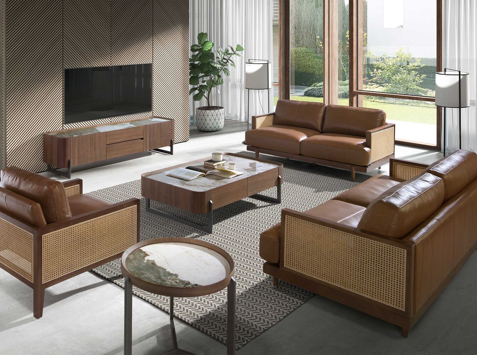 Круглый журнальный столик 2130/437-B из ореха и керамики Angel Cerda