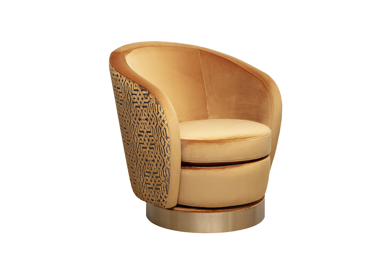 Кресло Napoli вращающееся вельветовое с принтом оранжевое Garda Decor Napoli-3K-МЕДНЫЙ-Velv-ORANG+ Lattice ORANG