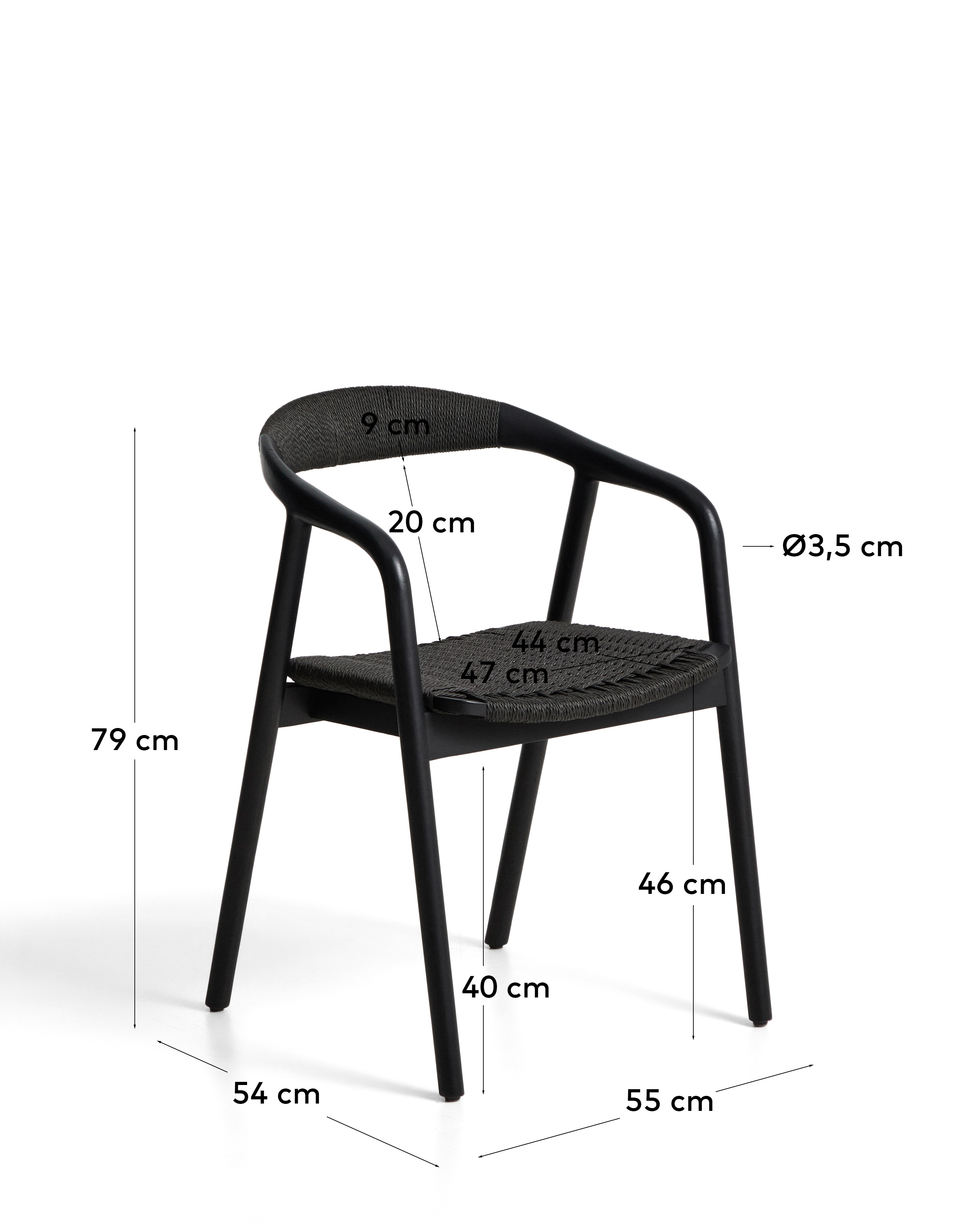 Уличный стул Derile из массива дуба и веревки в черной отделке La Forma 481901