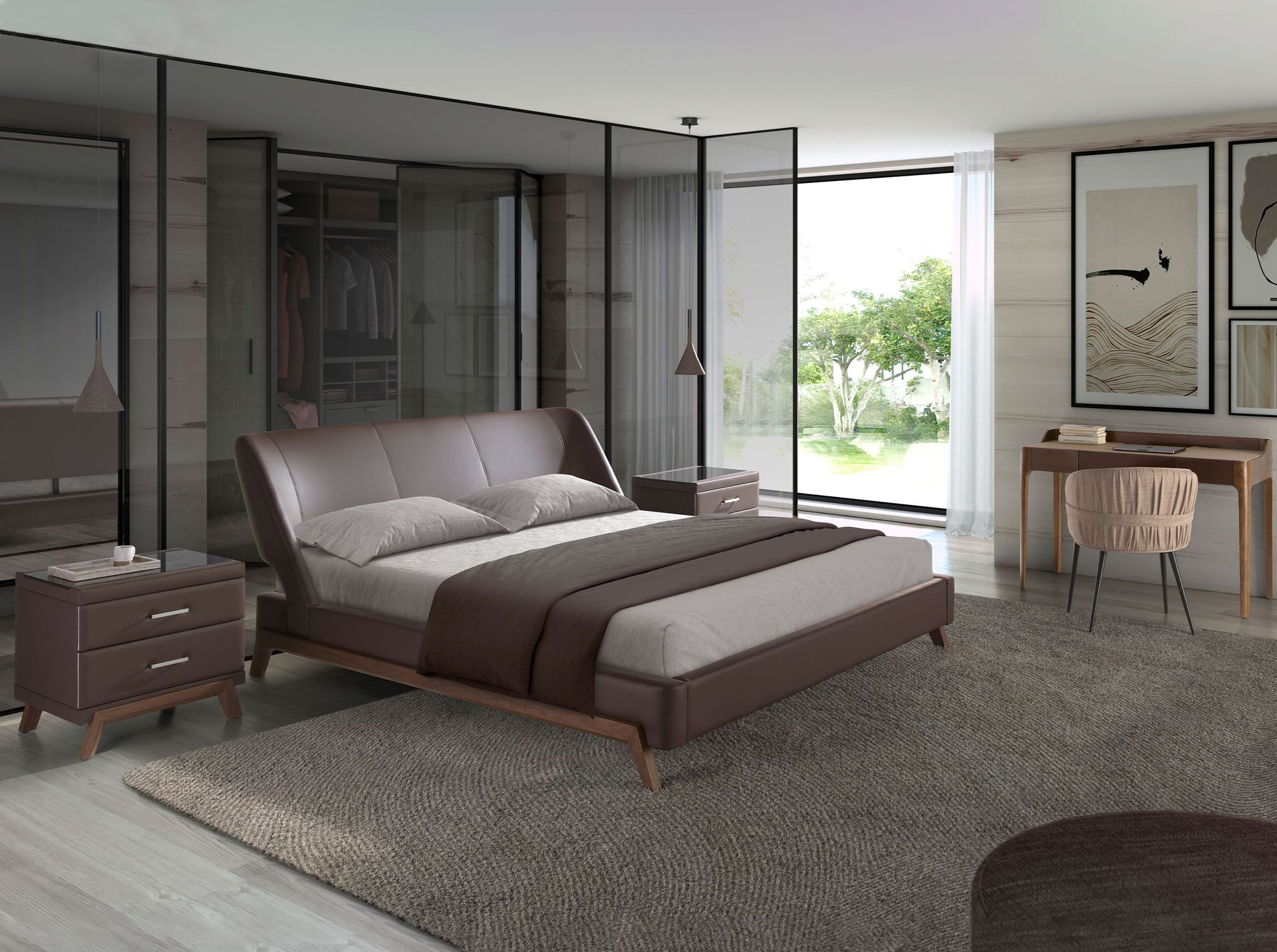 Письменный стол 7147/DE20041 ореховый с верхом из экокожи Angel Cerda