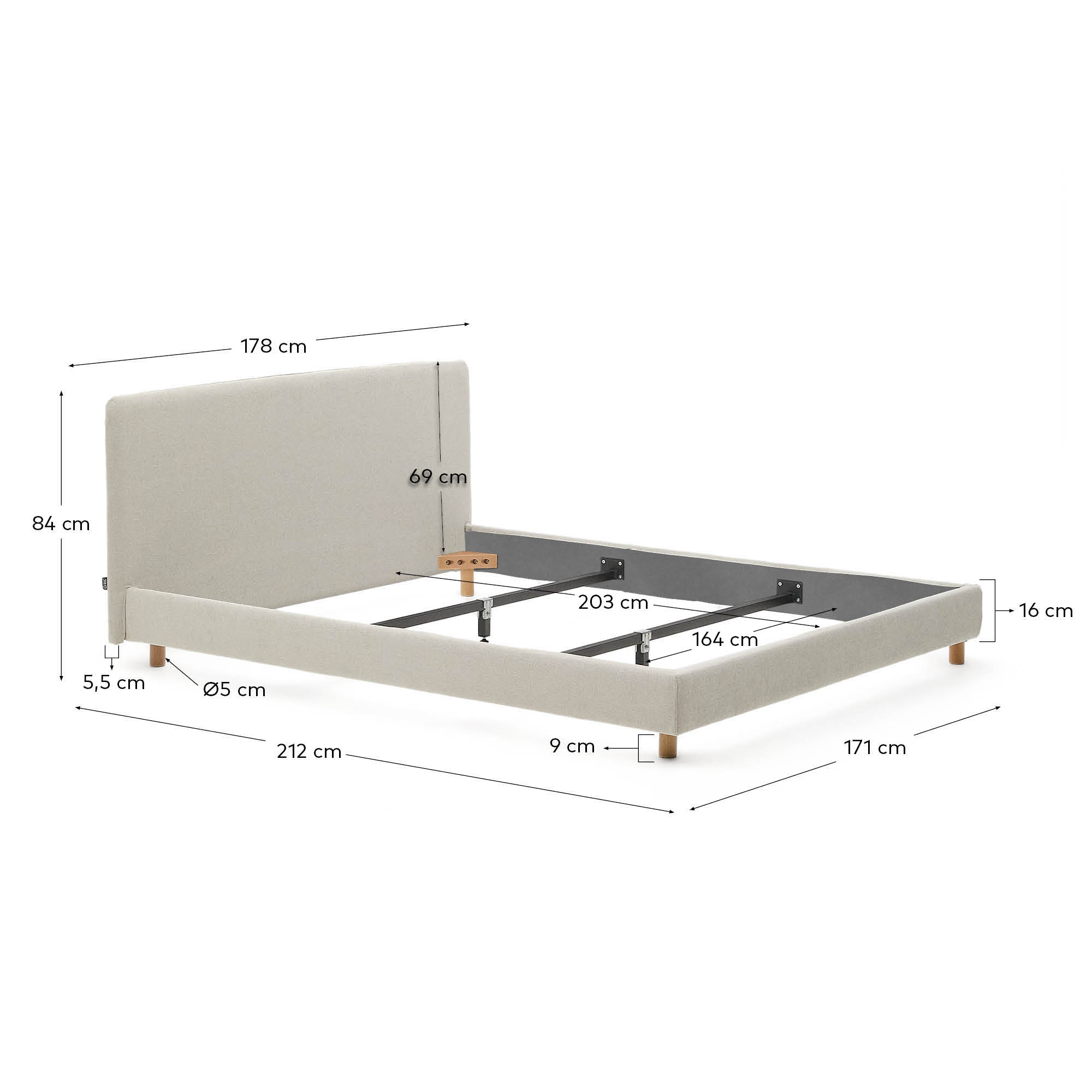 Кровать Valma из жемчужного шенилла со съемным чехлом для матраса 160 x 200 см La Forma (ex Julia Grup)
