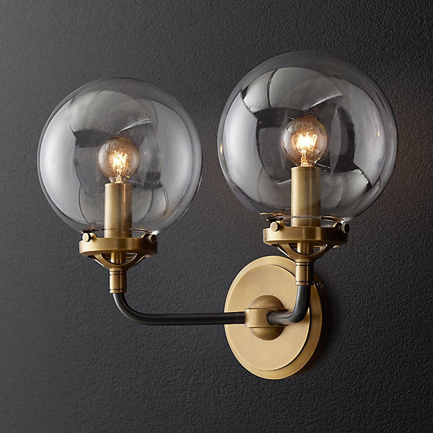 Бра Restoration Hardware Bistro Globe Clear Glass Double Sconce Brass