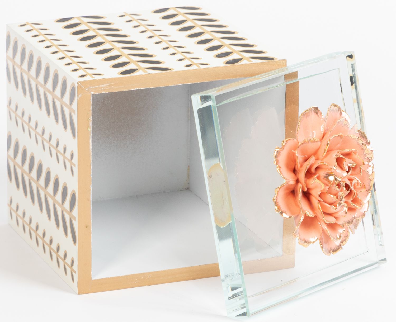 Коробка деревянная с крышкой с фарфоровым цветком Glasar 47-020