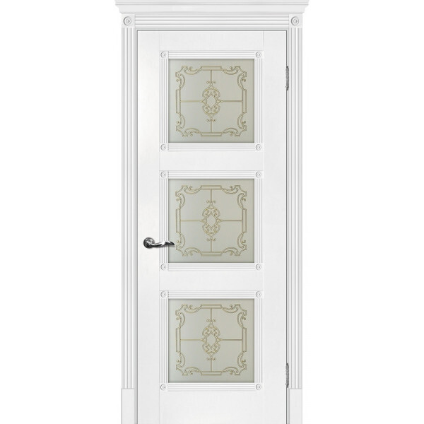 Межкомнатная дверь Graf Флоренция-4 Сатинат, контурный полимер золото Белый (2000 х 800)