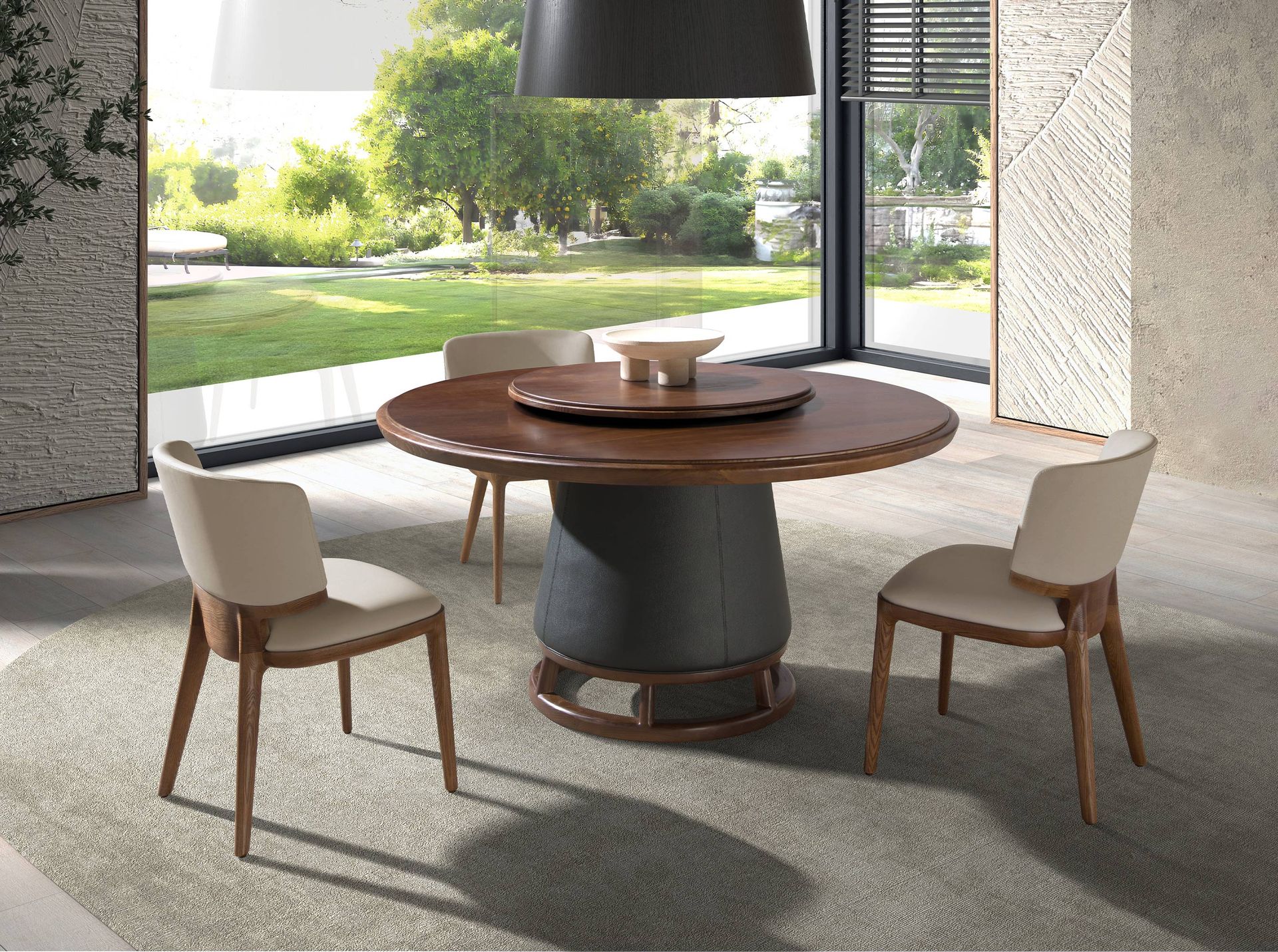 Круглый обеденный стол 1168 из темного ореха и обивкой из экокожи Angel Cerda