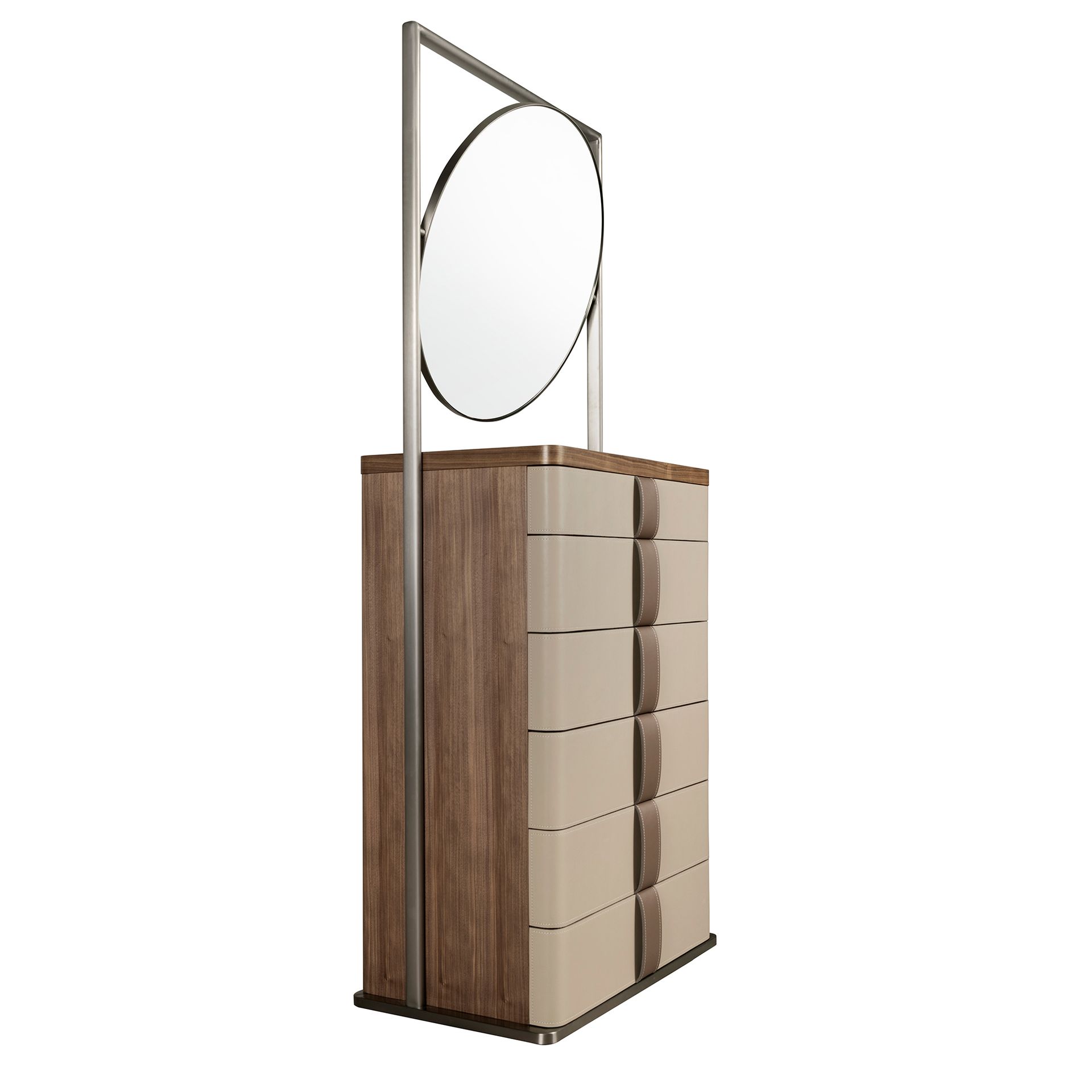 Шифоньер с зеркалом 7205 из кожи, ореха и серой стали Angel Cerda