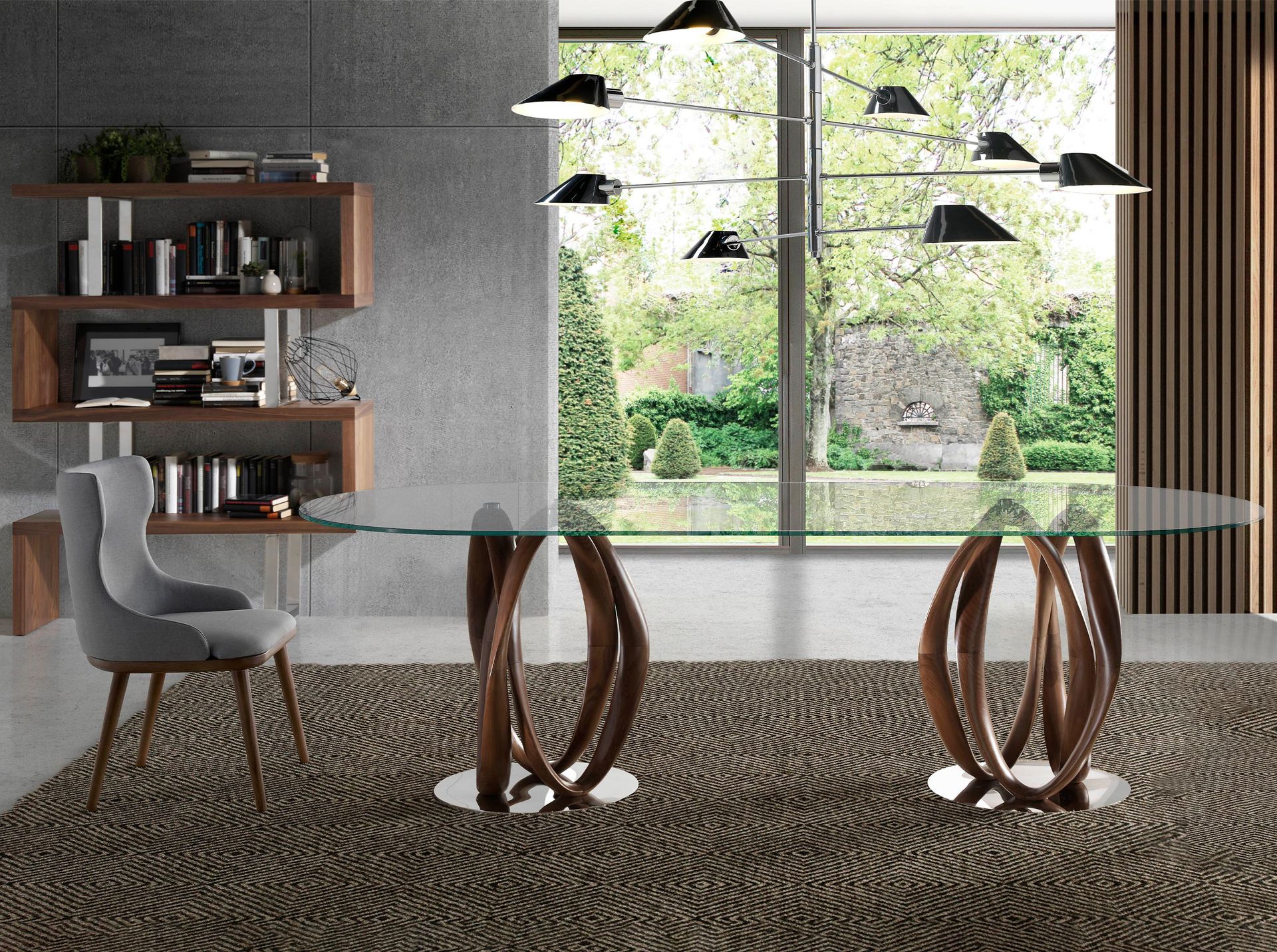 Овальный обеденный стол DT801/1022 из закаленного стекла и ореха Angel Cerda