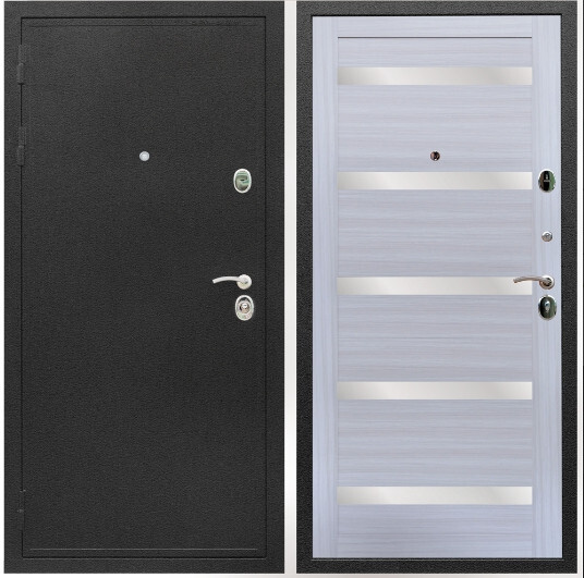 Дверь входная Graf Престиж Черный шелк / МДФ 16 мм СБ-14 Сандал белый стекло белое