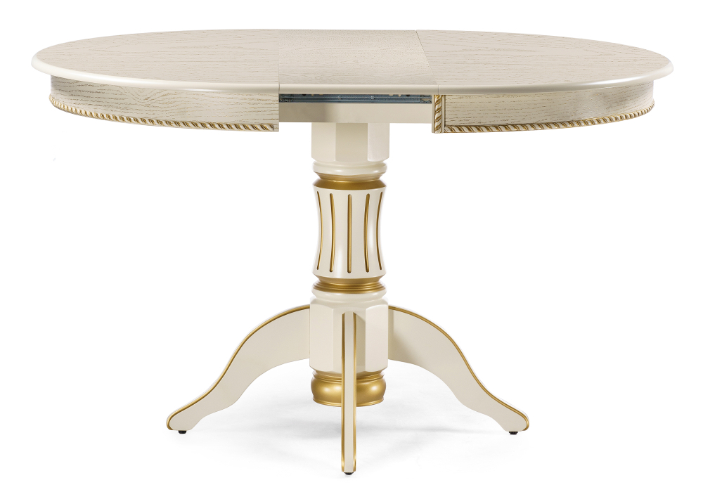 Стол деревянный Woodville Павия 100(130)х100х79 слоновая кость с золотой патиной 450818