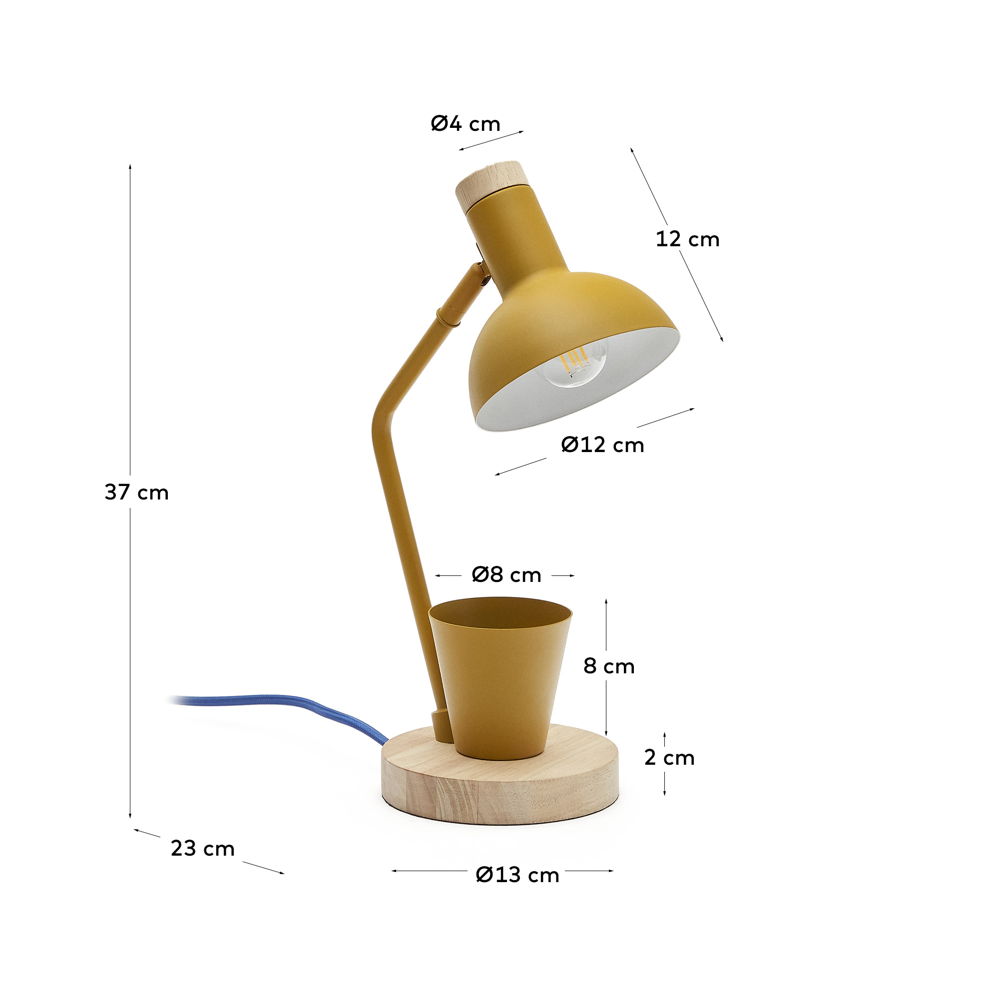 Настольная лампа Katia из дерева и горчичного металла La Forma (ex Julia Grup)