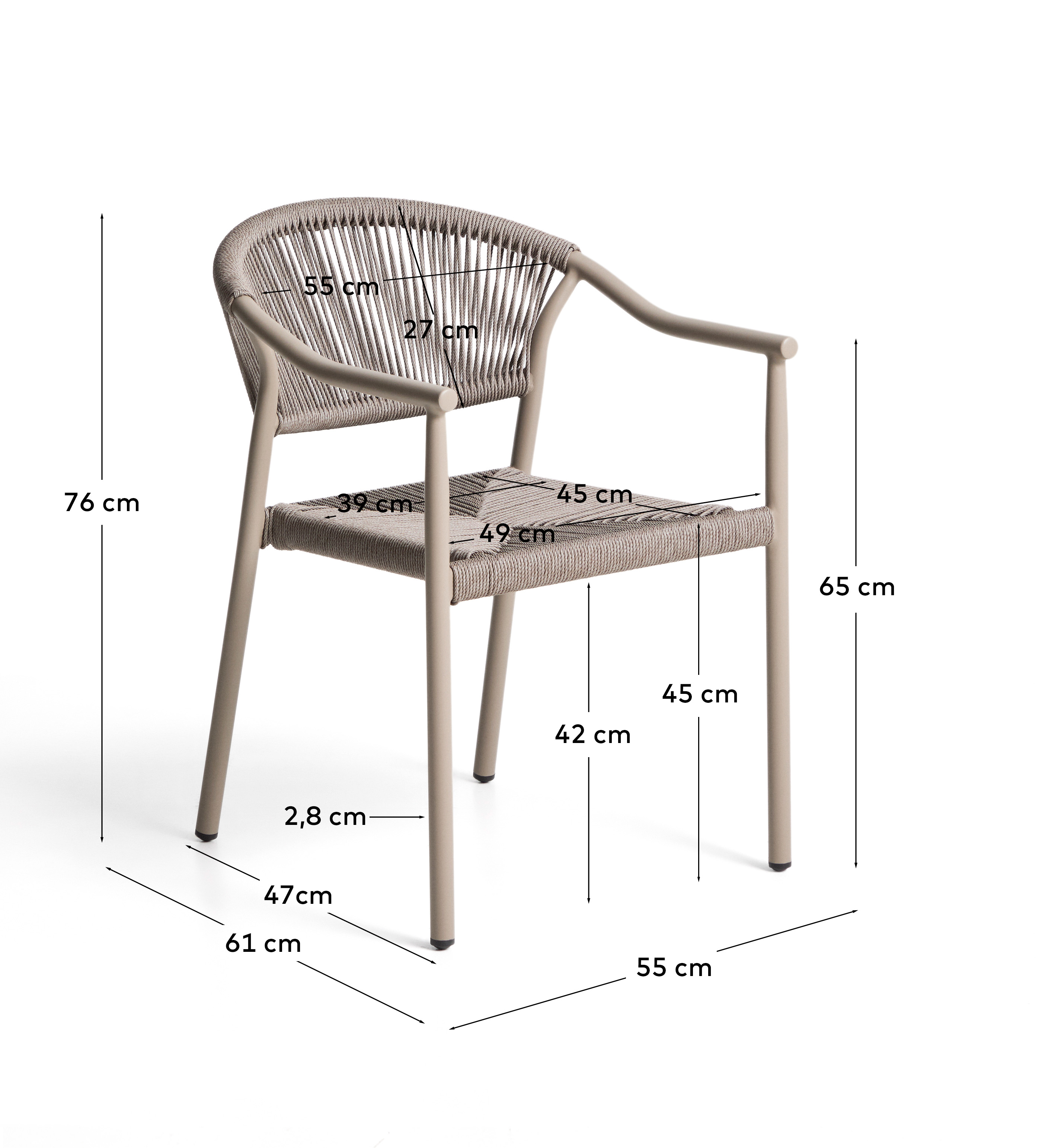 Уличный стул Livadia из алюминия цвета таупе и веревки La Forma 482295
