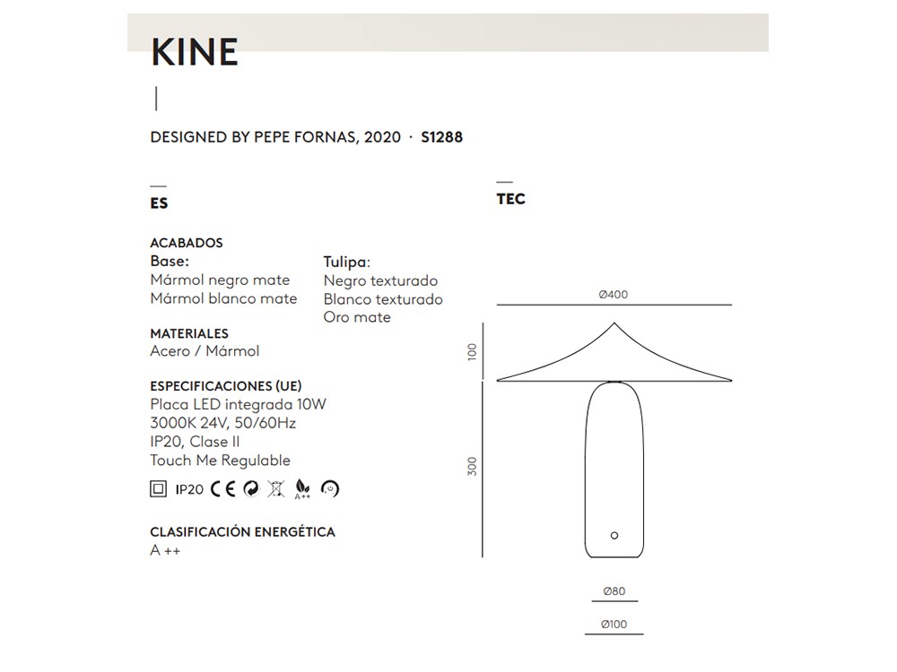 Настольная лампа Kine черный мрамор - белый металлический абажур Aromas del Campo
