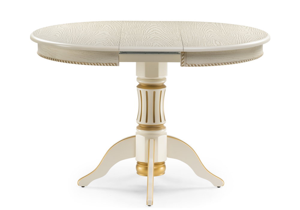 Стол деревянный Woodville Павия 90(120)х90х80 слоновая кость с золотой патиной 450817